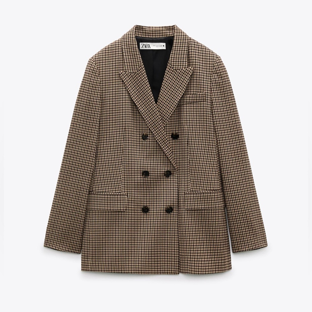 Zara Plaid Double Breasted Blazer